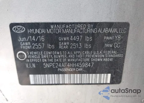 2017 Hyundai Sonata Se from USA, damaged, VIN 5NPE24AF4HH459847